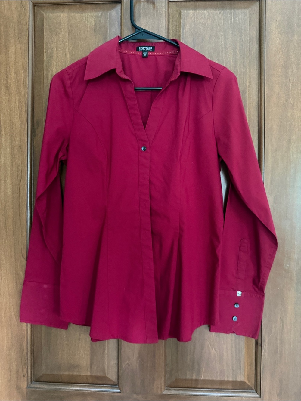 Express Women's Maroon Button-Front Collared Blouse